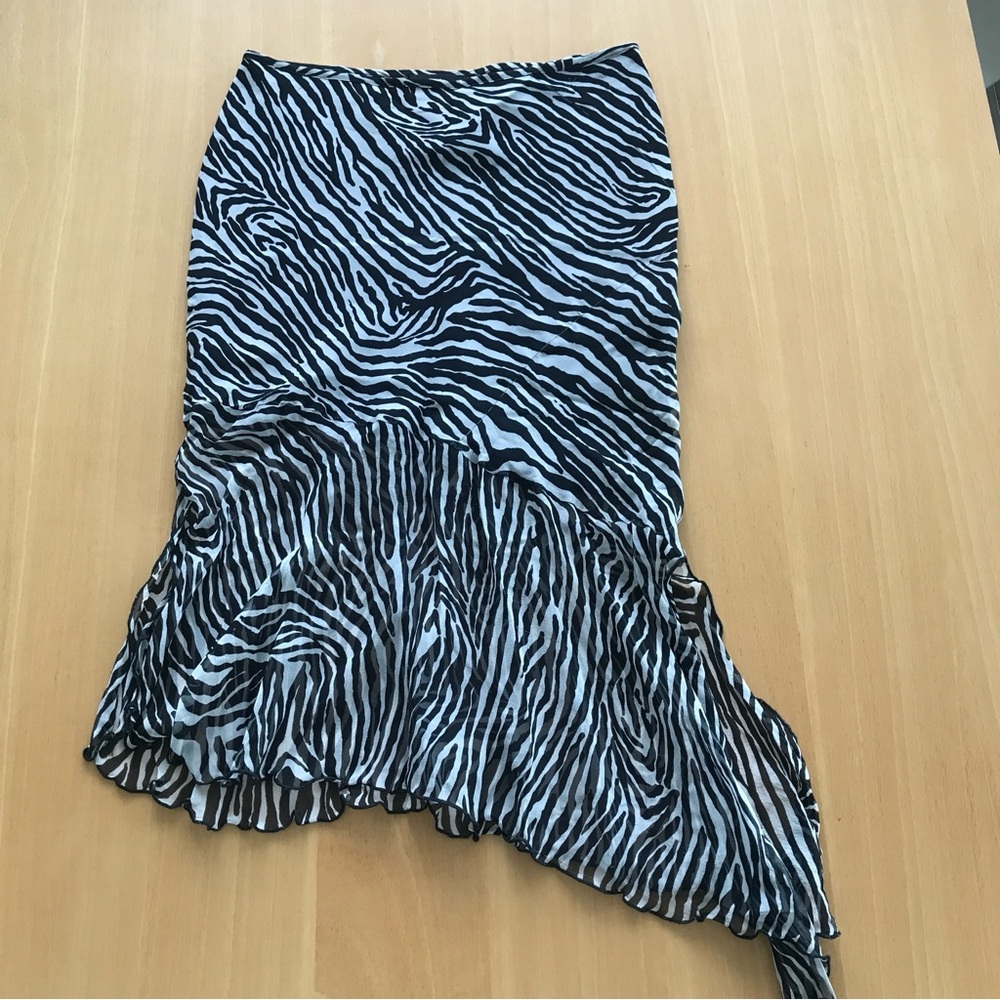 Bebe Zebra print silk bias skirt